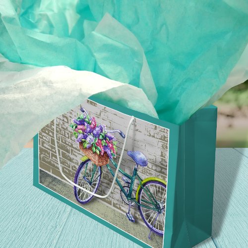 Bike with Flower Basket Large Gift Bag