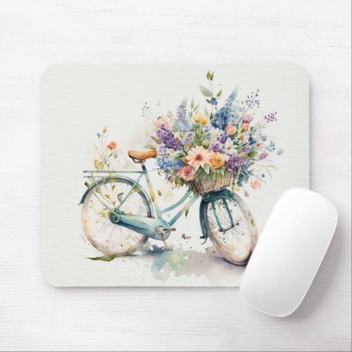 Bike With Flower Basket Mouse Pad