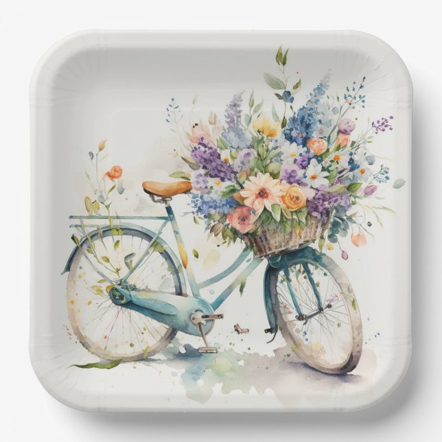 Bike With Flower Basket  Paper Plates (Front)