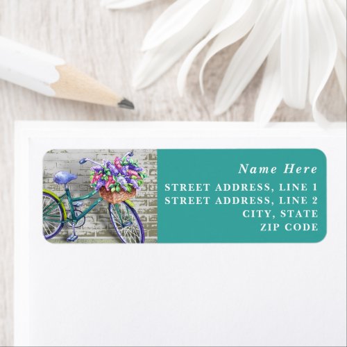 Bike with Flower Basket Return Address Label