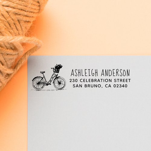 Bike With Flowers Hand_written Name Return Address Self_inking Stamp