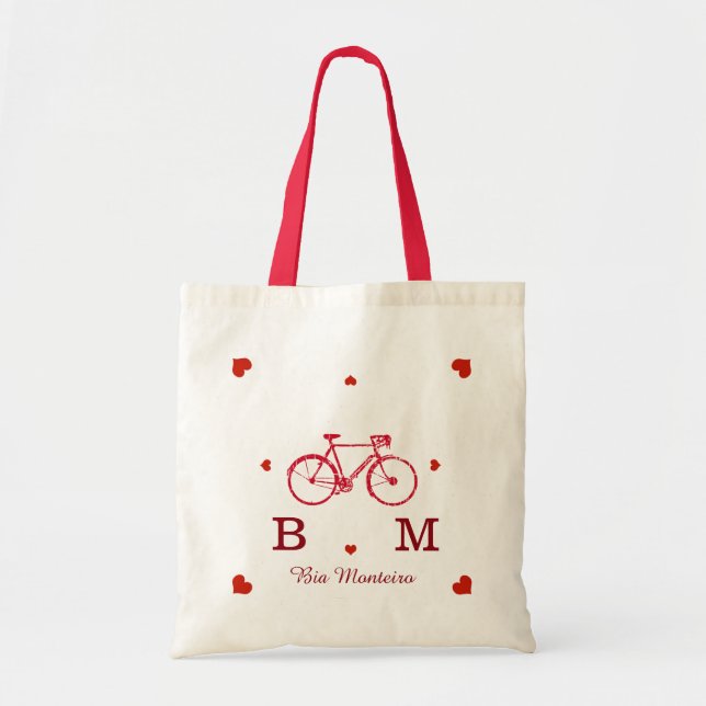 bike with initials and name personalized tote bag (Front)