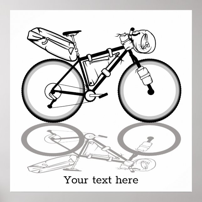 Bikepacking bike black and white poster (Front)