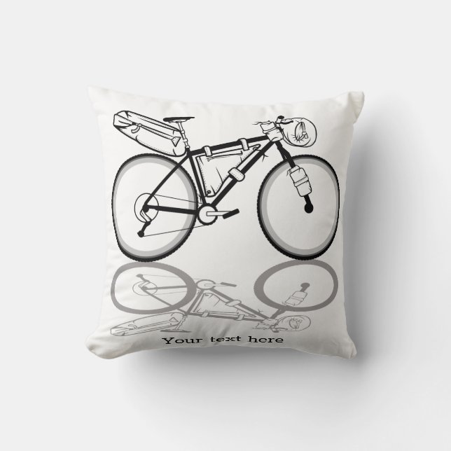 Bikepacking bike black and white throw pillow (Front)