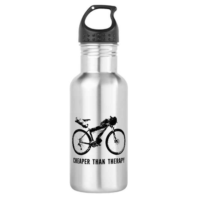 Bikepacking, Cheaper Than Therapy Stainless Steel Water Bottle (Front)