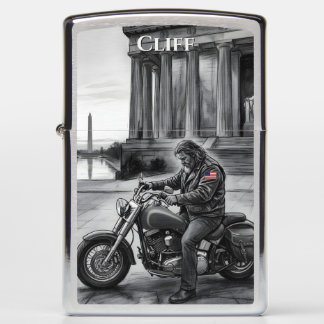 Biker at Lincoln Memorial Washington Monument  Zippo Lighter