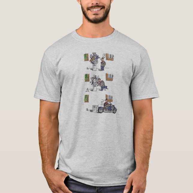 Biker At Museum gray T-shirt (Front)