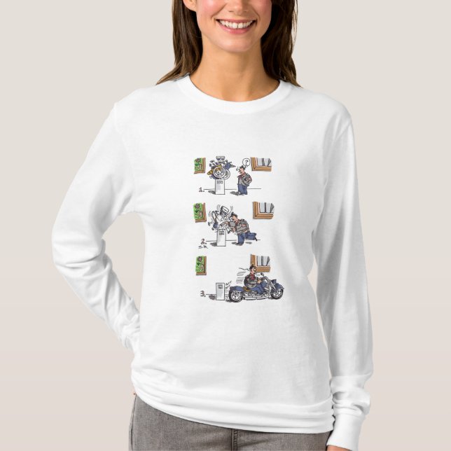 Biker At Museum women white long sleeve shirt (Front)
