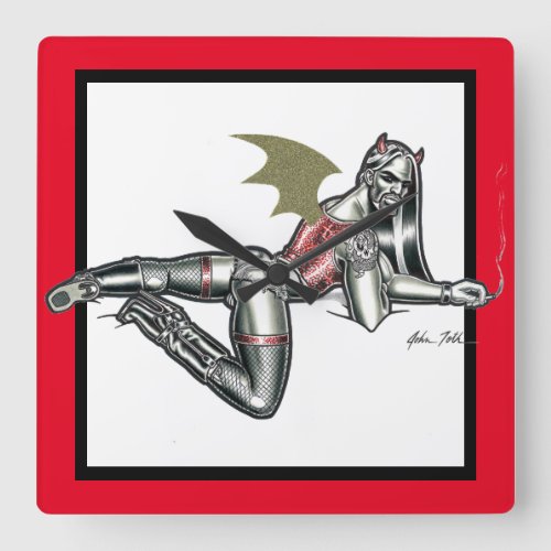 Biker Babe Square Wall Clock