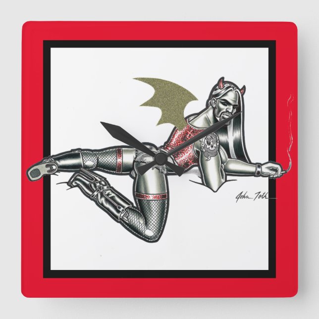 Biker Babe Square Wall Clock (Front)