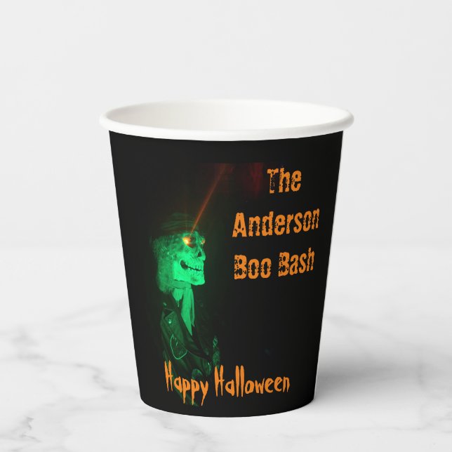 Biker Billy Halloween Skeleton Black & Orange Paper Cups (Back)