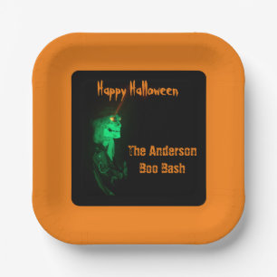 Biker Billy Halloween Skeleton Pumpkin Orange Paper Plates