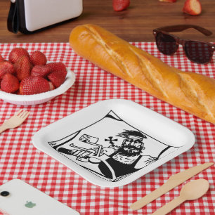 Biker black square paper plates