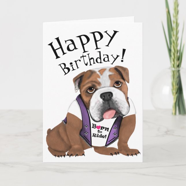 Biker Bulldog Birthday Card *Personalize it (Front)