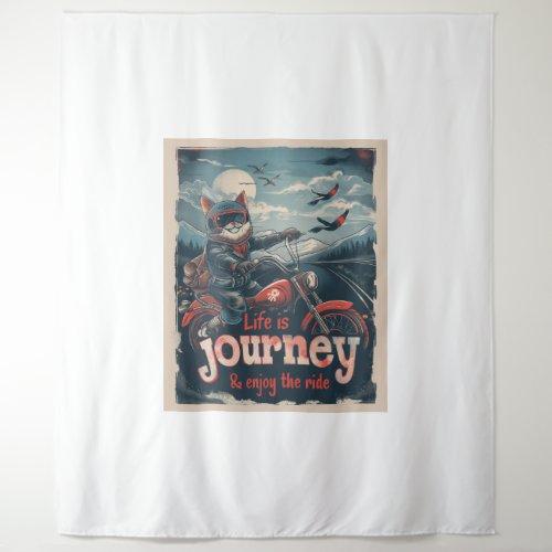 Biker Cat Adventure Tapestry