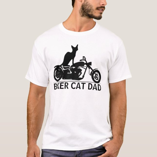 Biker Cat Dad T-shirts, Motorcycle T-Shirt (Front)