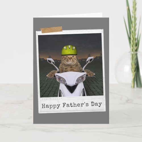 Biker Cat Happy Fathers Day Card