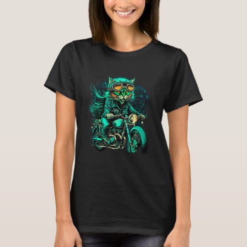 Biker Cat Revving up the Engine Motorcycle Design T_Shirt