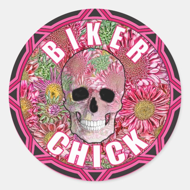 Biker Chick 001 Classic Round Sticker (Front)