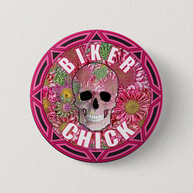 Biker Chick 001 Pinback Button (Front)