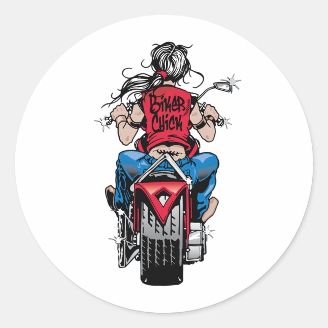 Biker Chick Classic Round Sticker (Front)