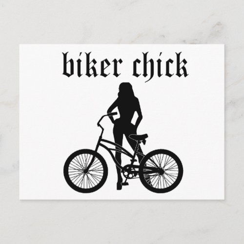 Biker chick female figure with bicycle Postcard