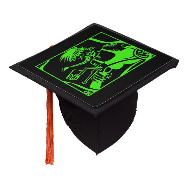 Biker Chick green black graduation cap (Angled)