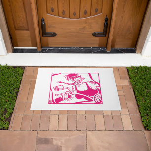 Biker Chick pink and white doormat