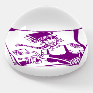 Biker Chick purple clear glass dome paperweight