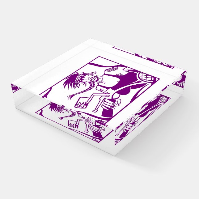 Biker Chick purple clear glass square paperweight (Angled)