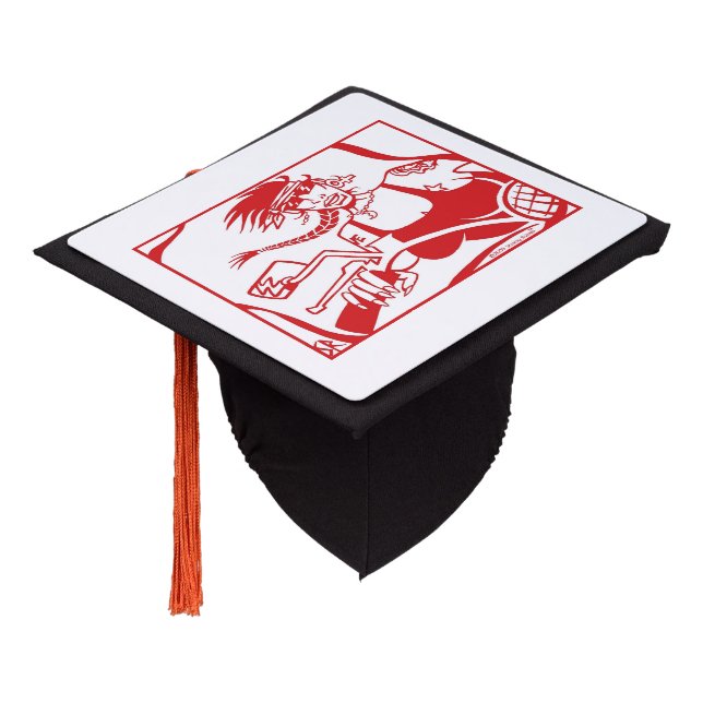 Biker Chick red white graduation cap (Angled)
