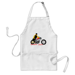 BIKER CHICK Sitting on Her Motorcycle Adult Apron