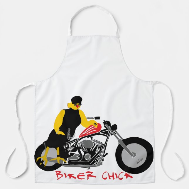 BIKER CHICK Sitting on Her Motorcycle Apron (Front)