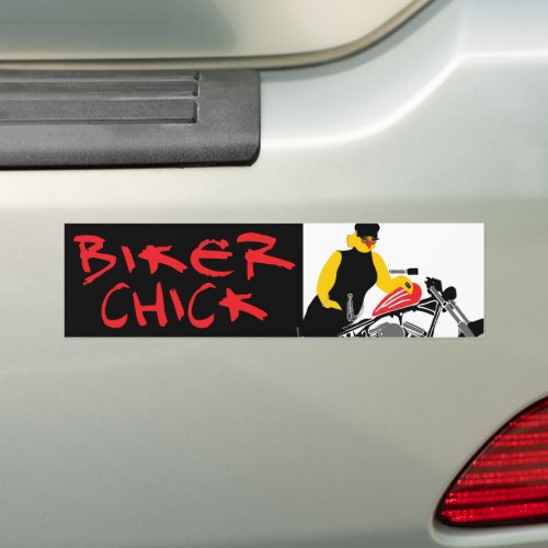 BIKER CHICK Sitting on Her Motorcycle Bumper Sticker