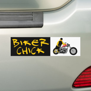 BIKER CHICK Sitting on Her Motorcycle Bumper Sticker