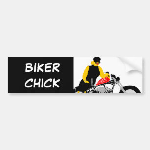 BIKER CHICK Sitting on Her Motorcycle Bumper Sticker