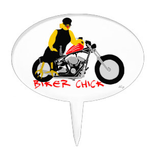 BIKER CHICK Sitting on Her Motorcycle Cake Topper