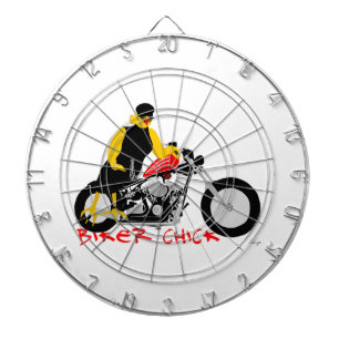 BIKER CHICK Sitting on Her Motorcycle Dartboard