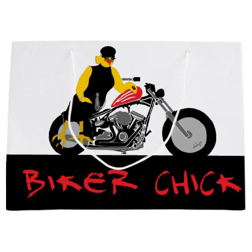 BIKER CHICK Sitting on Her Motorcycle Large Gift Bag
