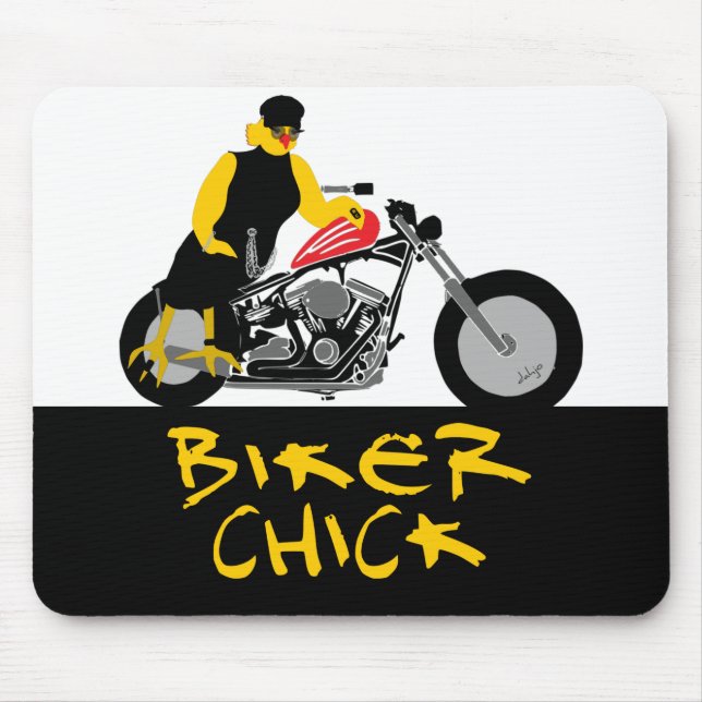 BIKER CHICK Sitting on Her Motorcycle Mouse Pad (Front)