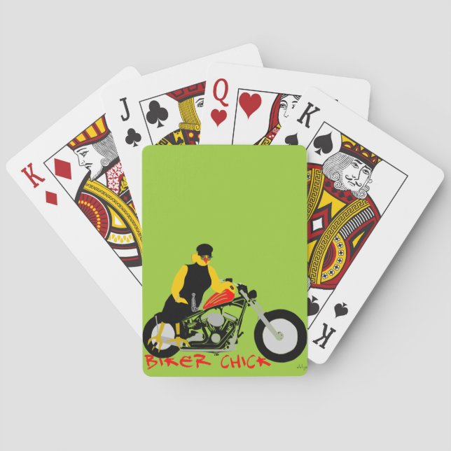 BIKER CHICK Sitting on Her Motorcycle Poker Cards (Back)