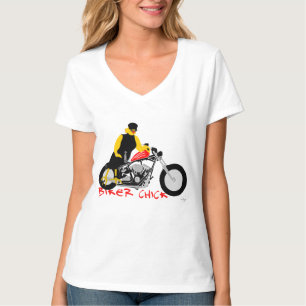 BIKER CHICK Sitting on Her Motorcycle T-Shirt