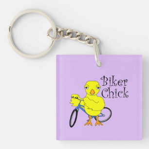 Biker Chick Text Keychain