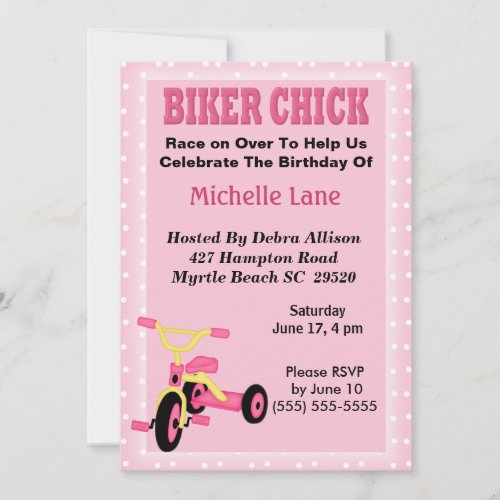 Biker Chick Tricycle Birthday Invitation