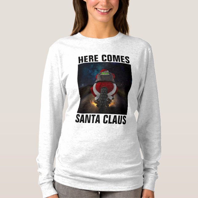 BIKER CHRISTMAS T-SHIRTS SANTA ON MOTORCYCLE (Front)