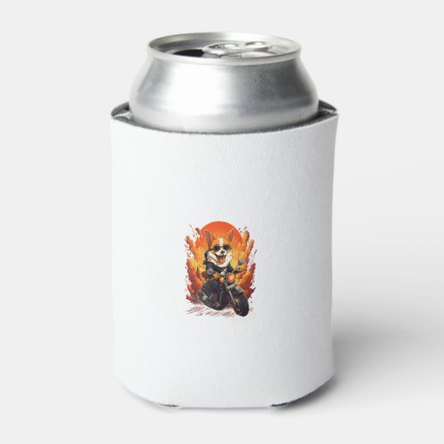 Biker Corgi Dog Riding Motorcycle Can Cooler