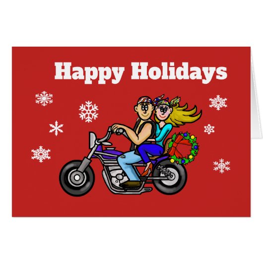 Biker Couple Christmas Card (Front Horizontal)
