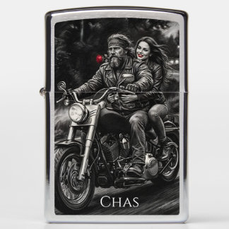 Biker Couple Motorcycle Night Ride Romance  Zippo Lighter