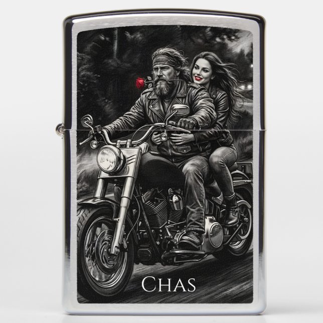 Biker Couple Motorcycle Night Ride Romance  Zippo Lighter (Front)