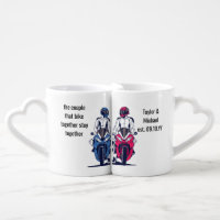 Biker Couple Newlywed Wedding Anniversary Custom Coffee Mug Set